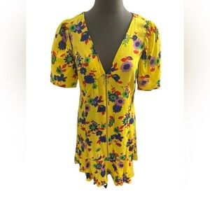 ASOS Tea Dress Yellow Floral Print Size 8